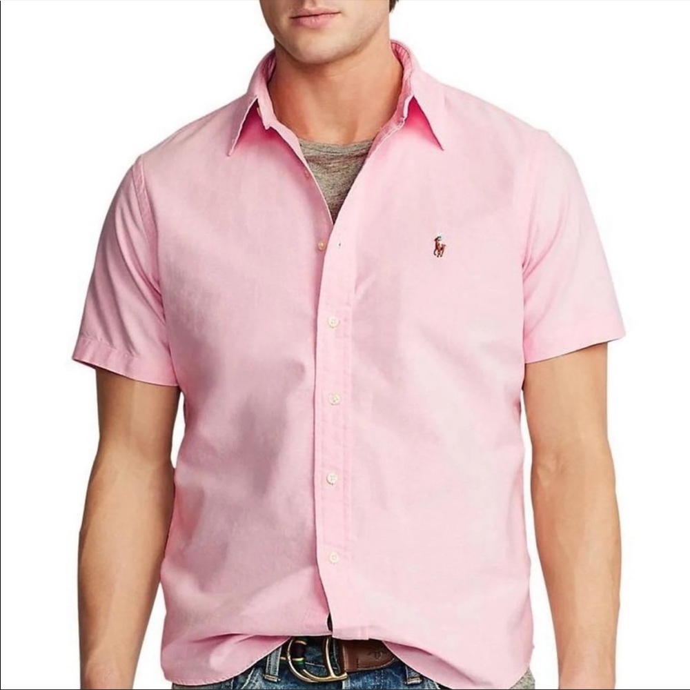 Ralph Lauren Mens pink short sleeve button down, excellent condition